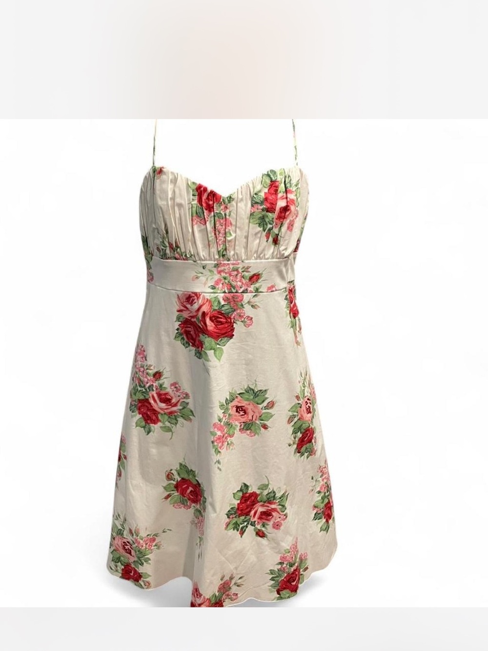 Vintage Speechless Strapless Floral A-Line Dress in Cream and Red